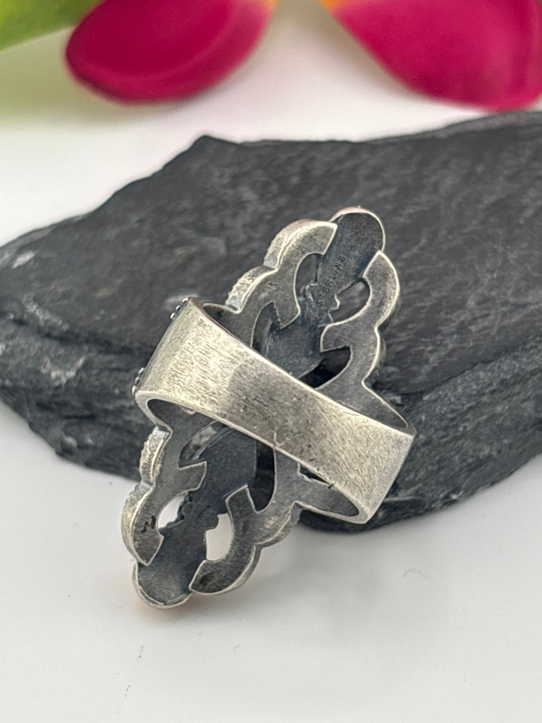 Orange Spiny Oyster Cross and 925 Sterling Silver Ring Size 10