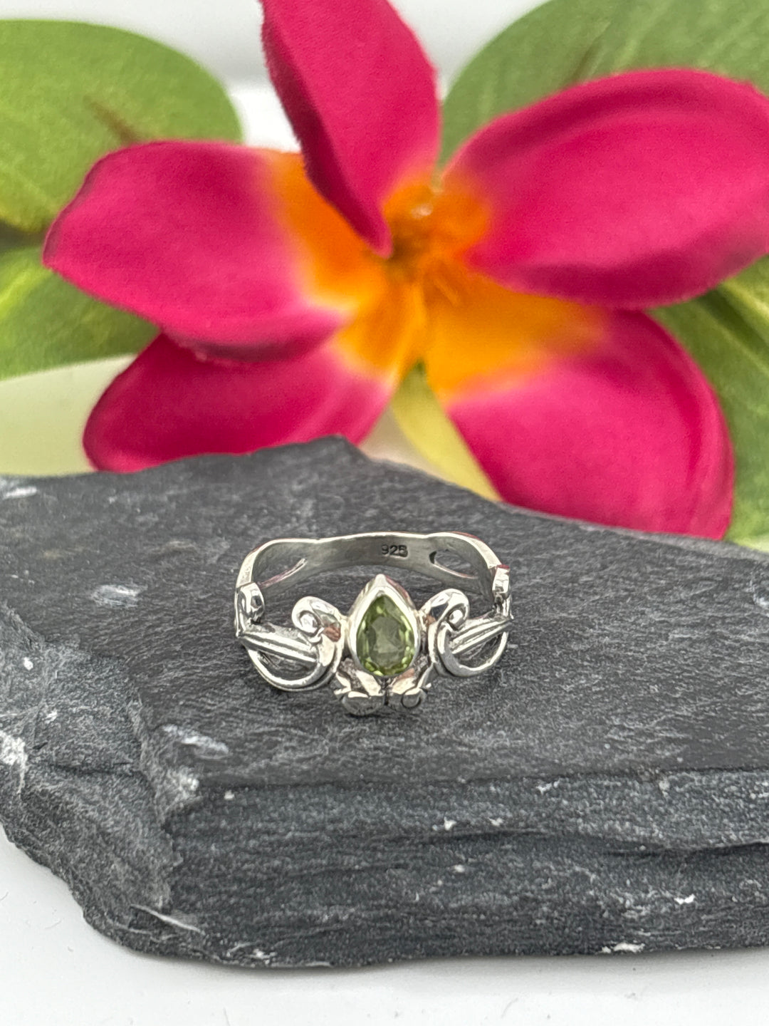 Bali Peridot Ring in sterling silver