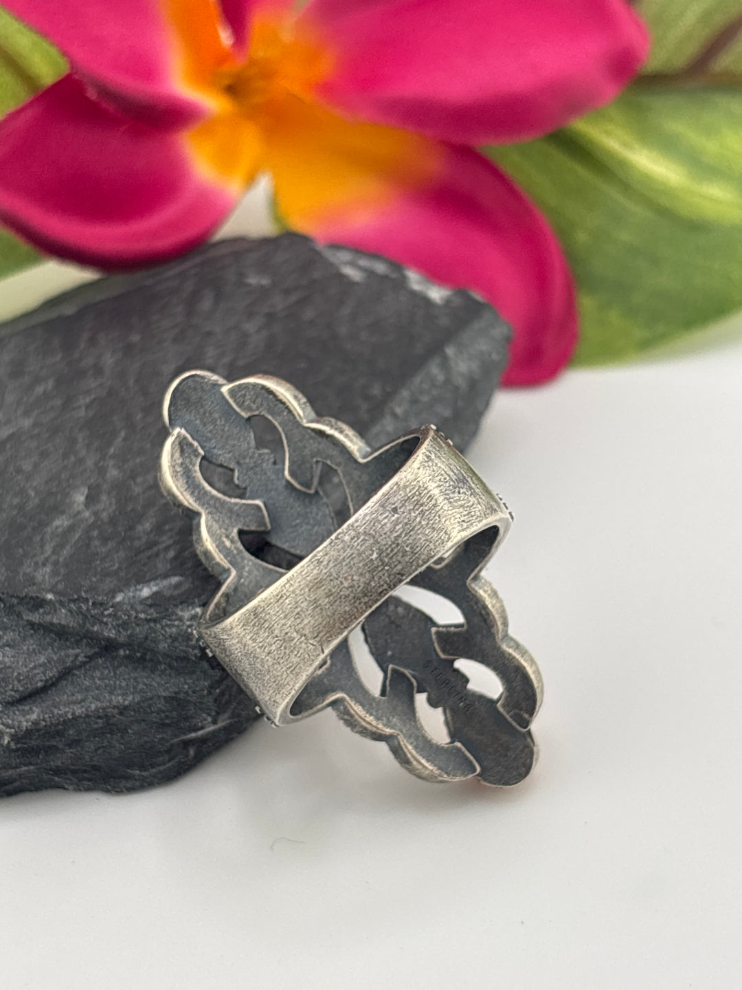 Orange Spiny Oyster Cross and 925 Sterling Silver Ring Size 10