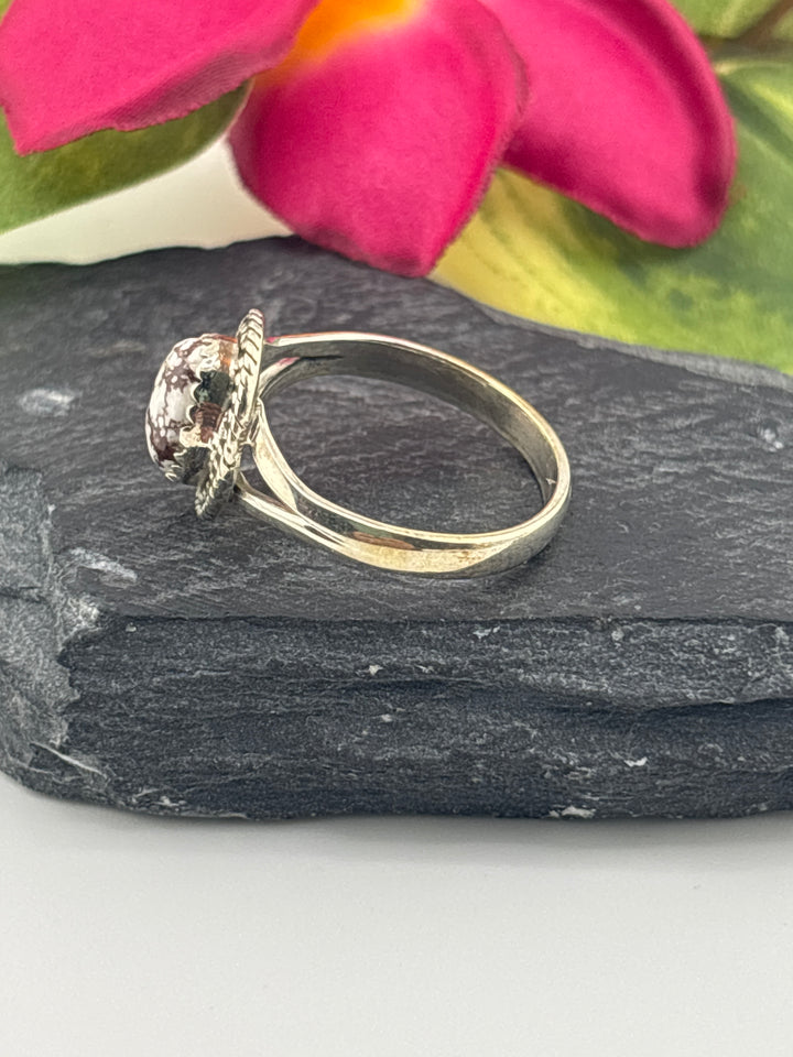 Round Wild Horse Jasper and 925 Sterling Silver Ring Size 10