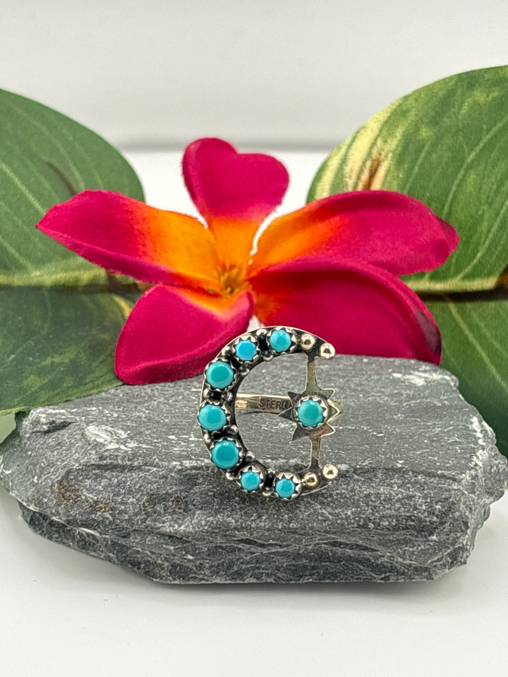 Star & Moon Turquoise Ring Size 9