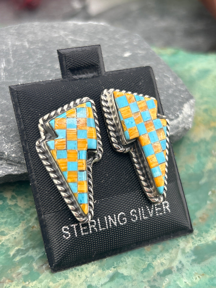 Regie 925 Sterling Silver Multi-stone Lightening Bolt Earrings
