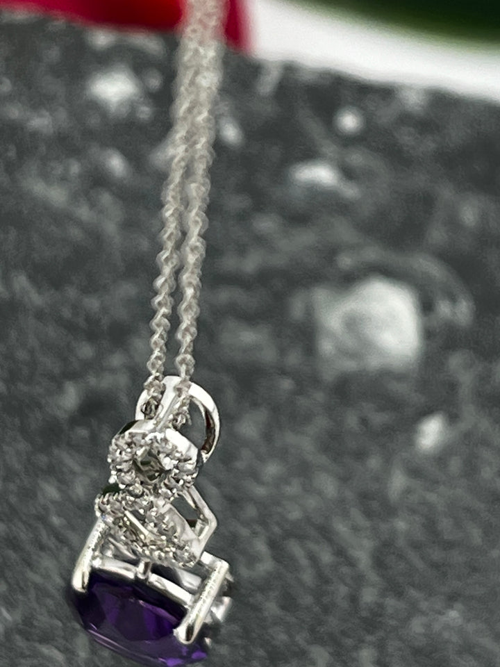 10K White Gold Amethyst and Diamond Necklace