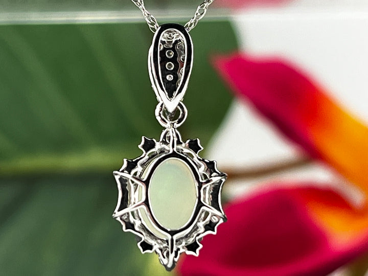 10K White Gold Ethiopian and Diamond Necklace