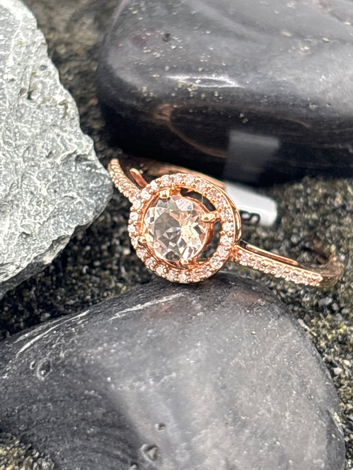 10k Rose Gold, Natural Diamond and Morganite Ring Size 6.75