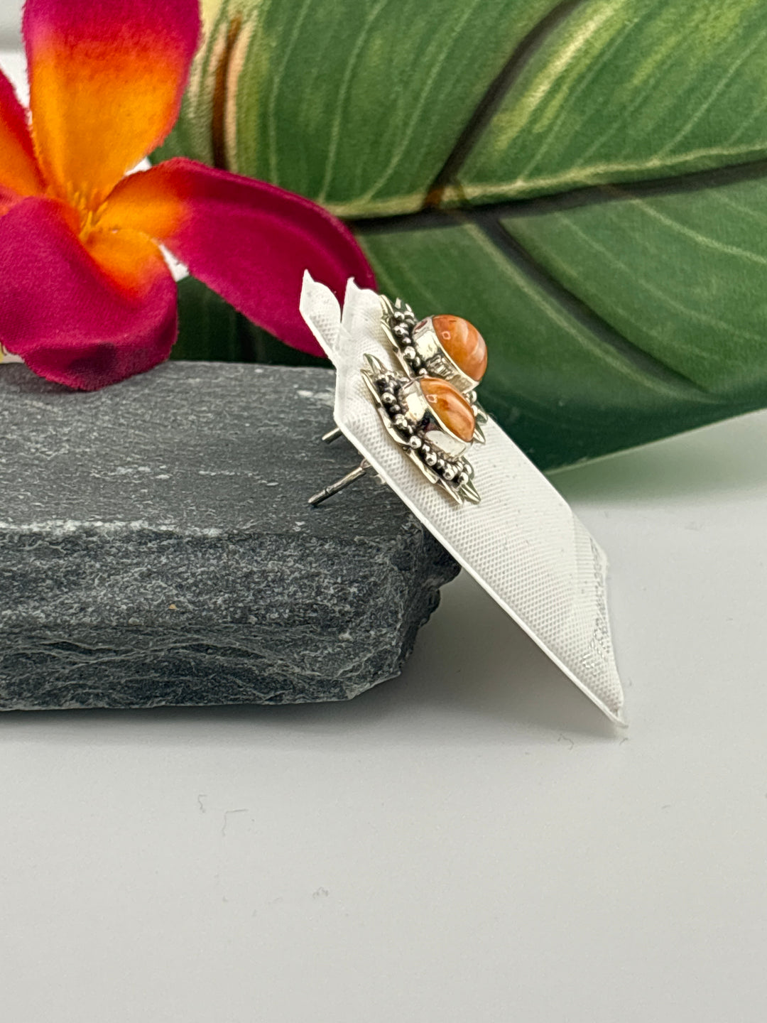 Orange Spiny Oyster Stud Earrings