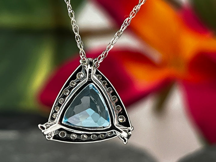 10K White Gold Blue Topaz and Diamond Necklace