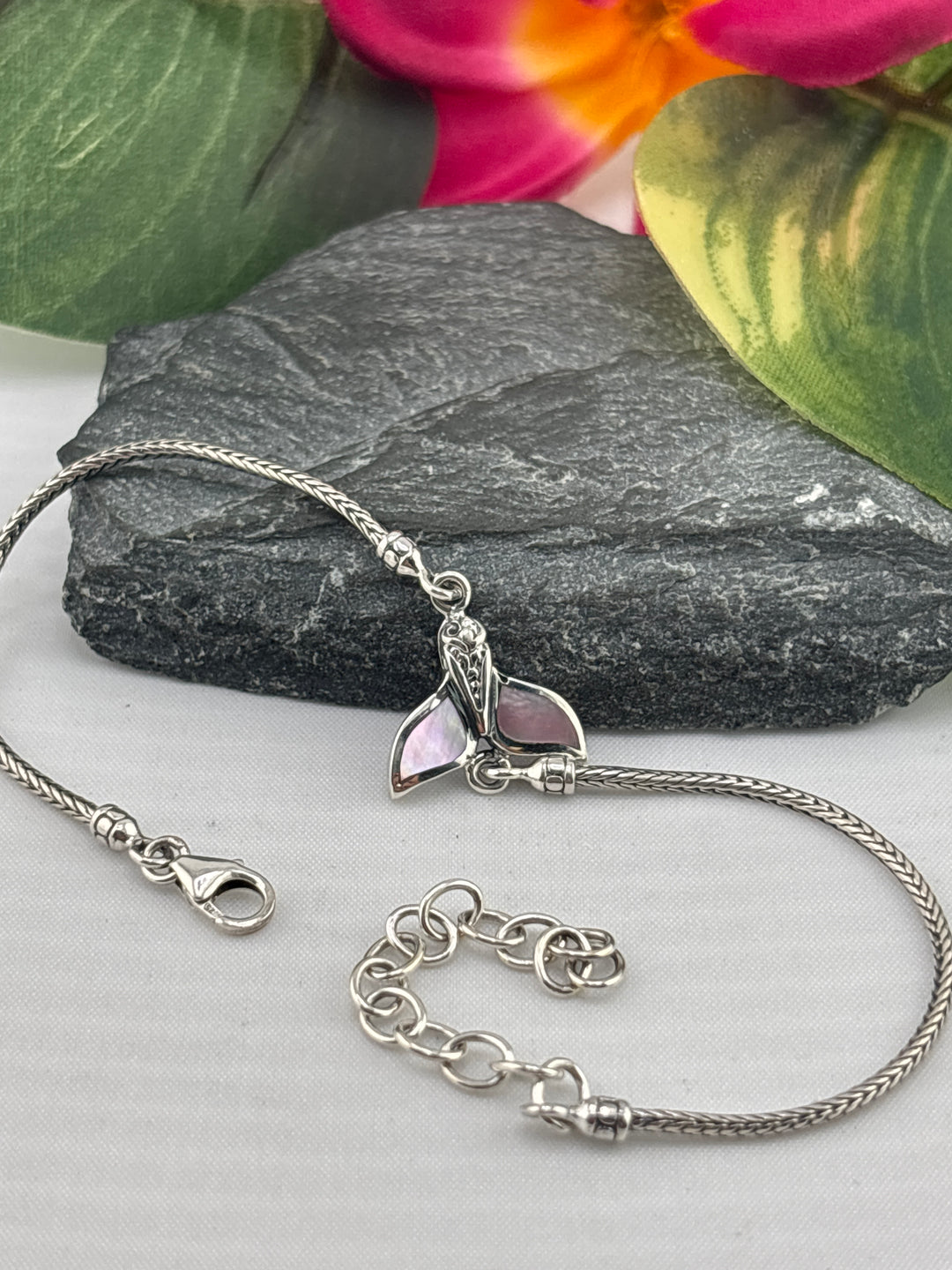 Designer SOMS 925 Sterling &amp; Mother of Pearl Whale Tail Bracelet