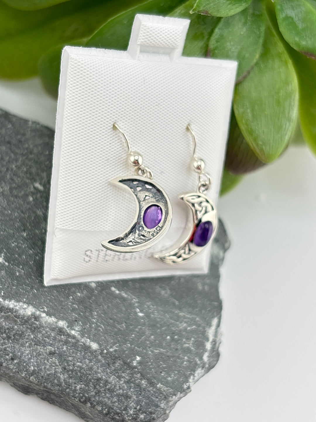 Peter Stone Amethyst Crescent Moon Dangle Earrings