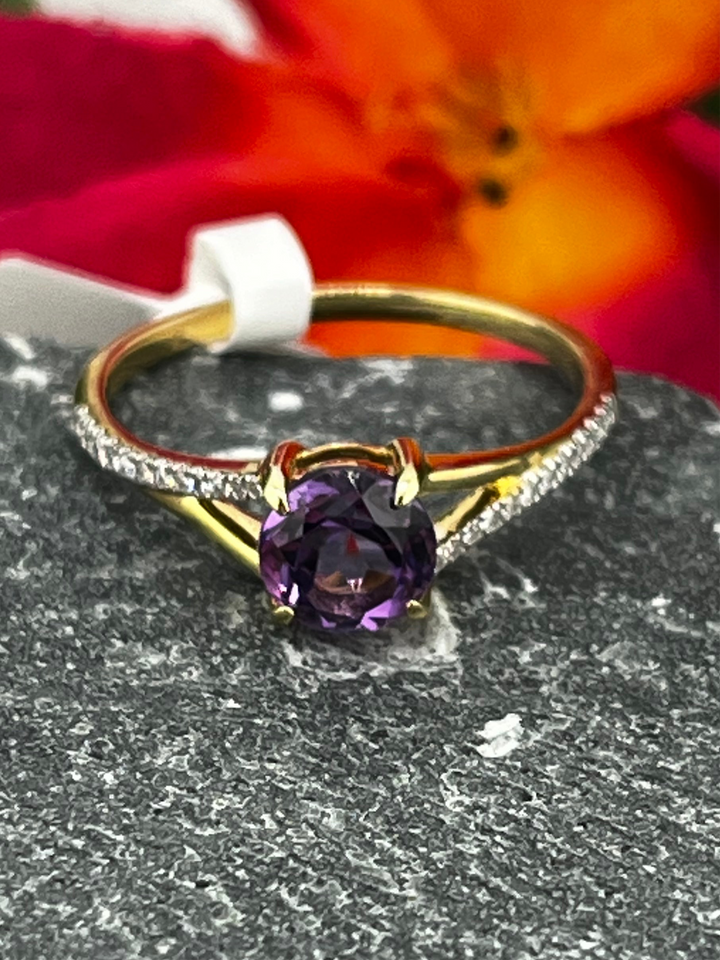 10K Gold Rhodolite and Diamond Ring