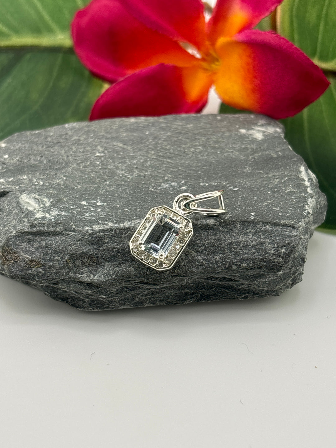 Emerald Cut Topaz Pendant w/CZ