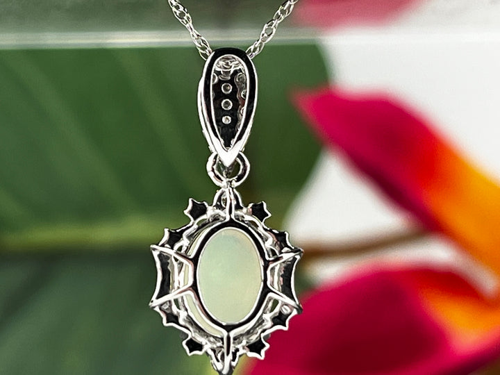 10K White Gold Ethiopian and Diamond Necklace