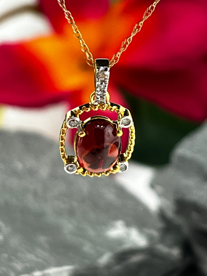 10K Gold Garnet and Diamond Necklace