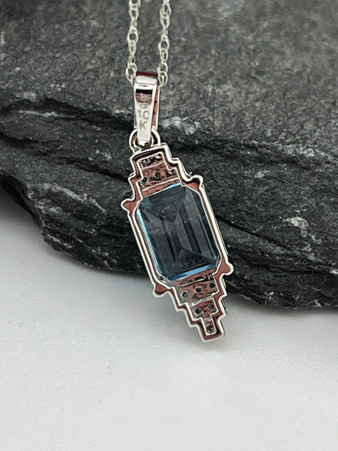 10K White Gold Blue Topaz and Diamond Necklace