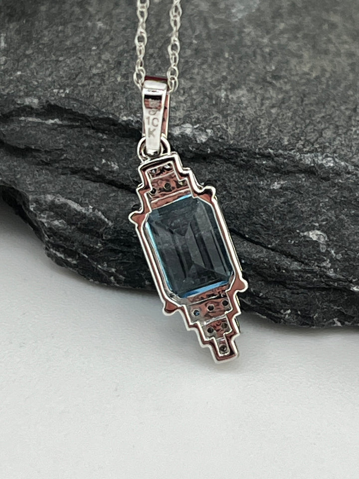 10K White Gold Blue Topaz and Diamond Necklace