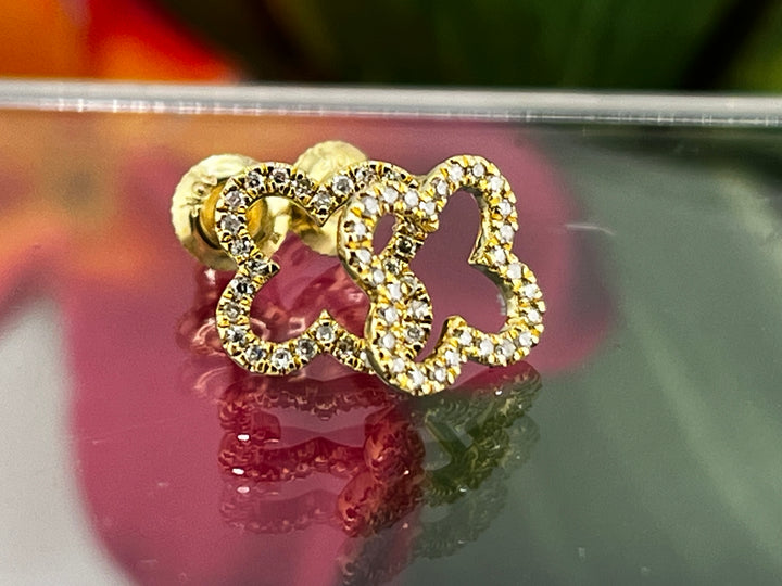 10K Gold Clover Diamond Earrings