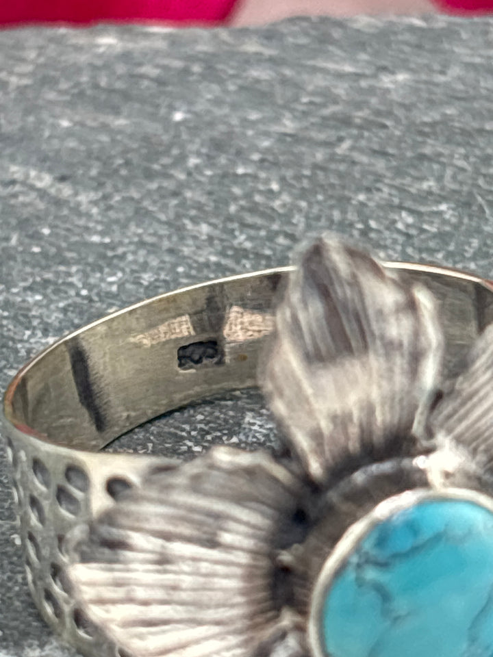 Hubei Turquoise Flower Ring Size 9 Adjustable