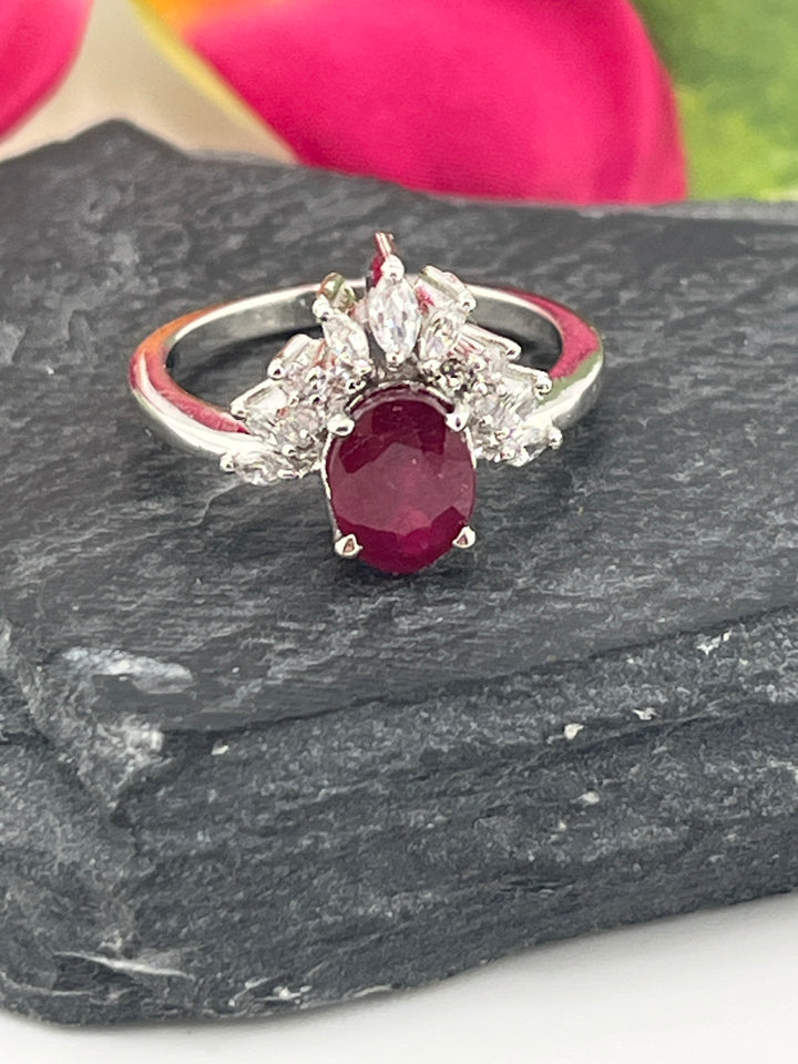 Ruby, CZ and 925 Sterling Silver Ring
