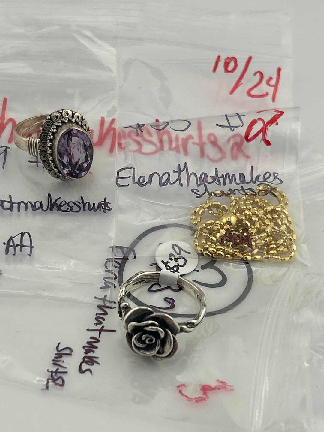 AM SHOW 48HR RESERVED FOR: Elenathatmakesshirts2 - 10/24/2025 FL tiktok Live Show - 3 Sterling Silver Items