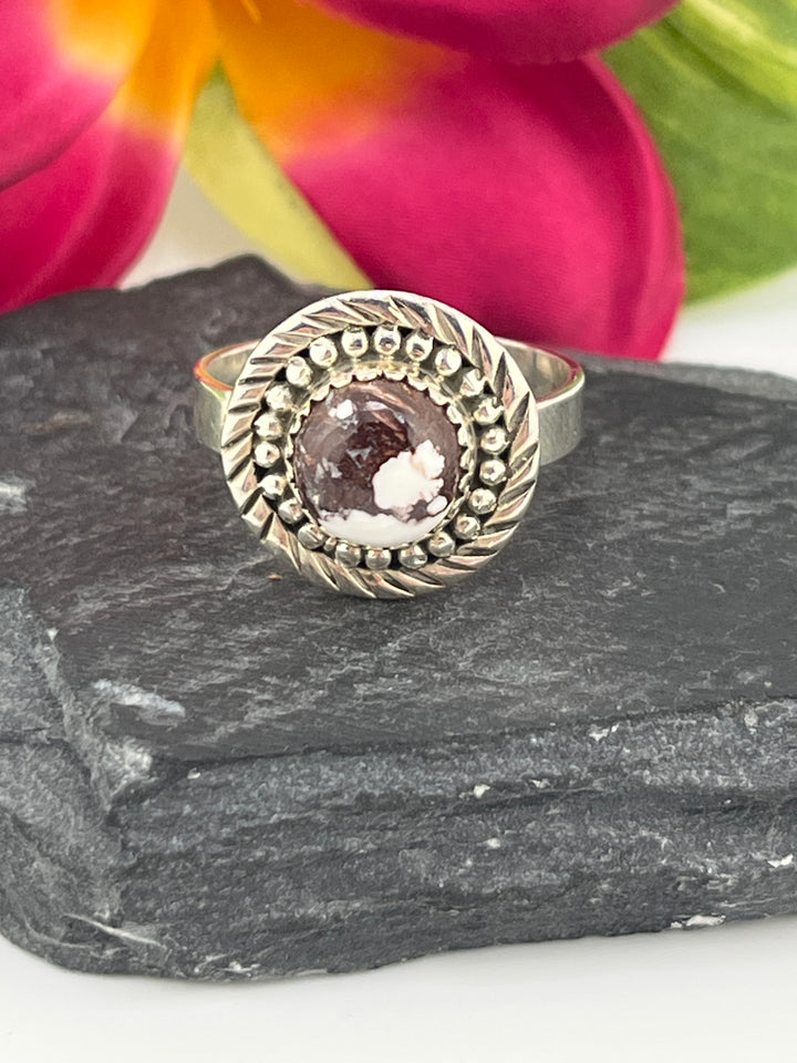 Round Wild Horse Jasper and 925 Sterling Silver Ring Size 10