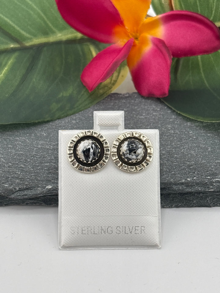 White Buffalo Round Stud Earrings