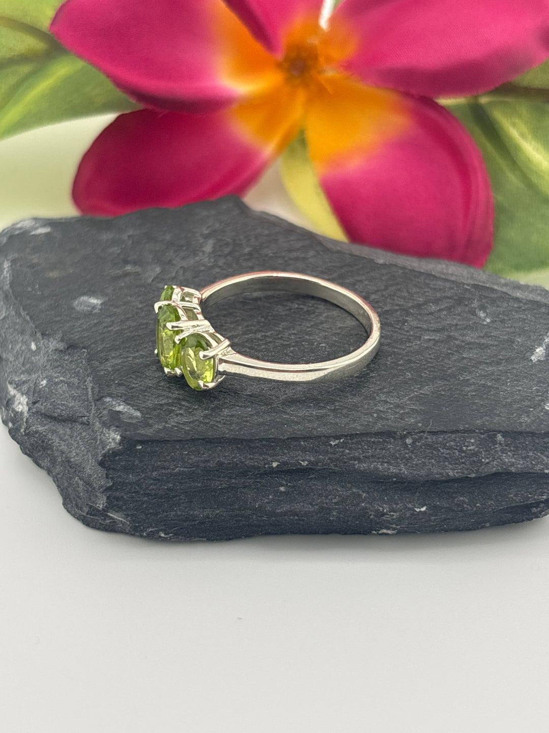 Triple Stone Peridot and 925 Sterling Silver Ring Size 10.25
