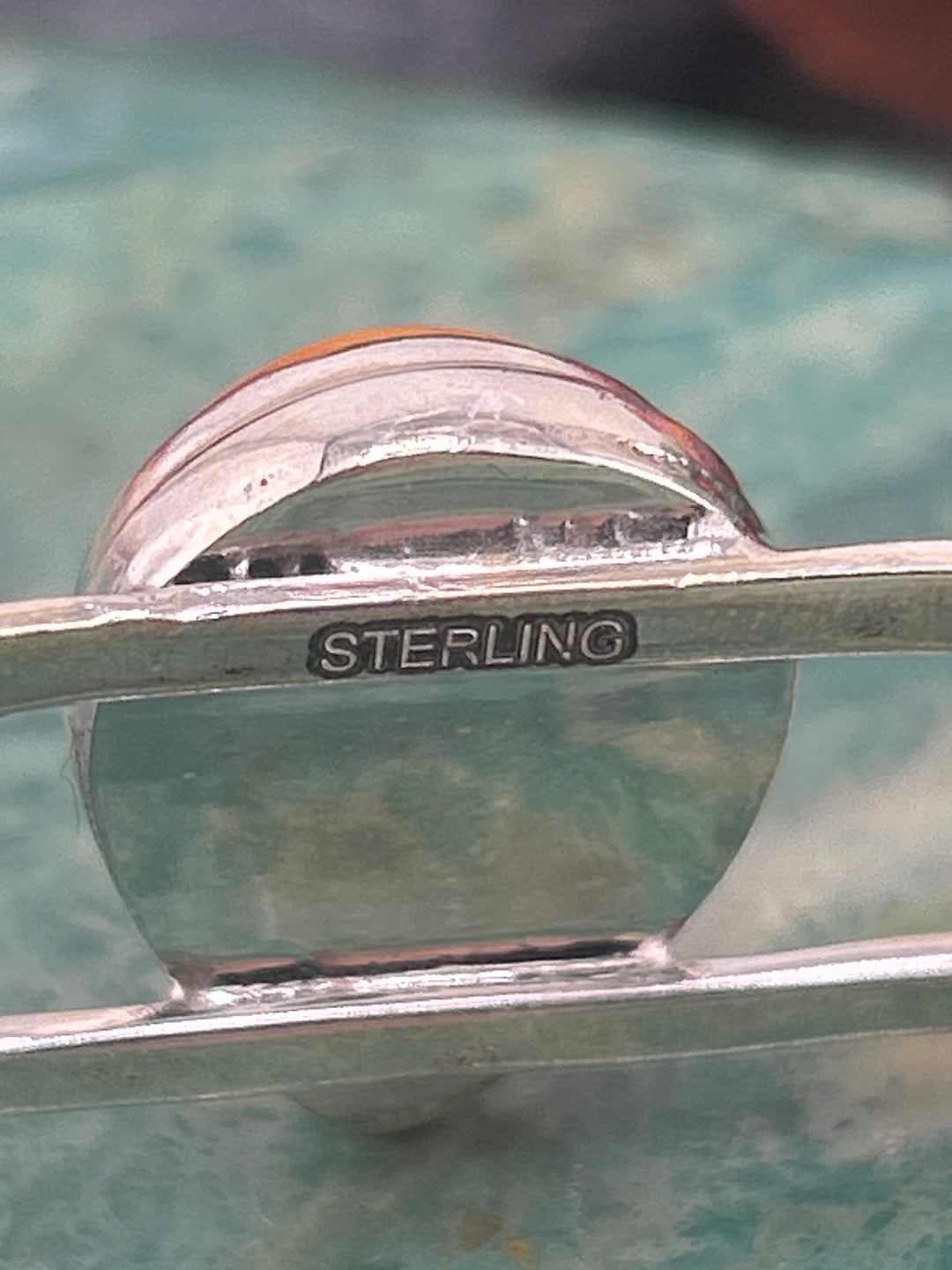 Southwest 925 Sterling Silver Orange Spiny Oyster Teardrop Cuff