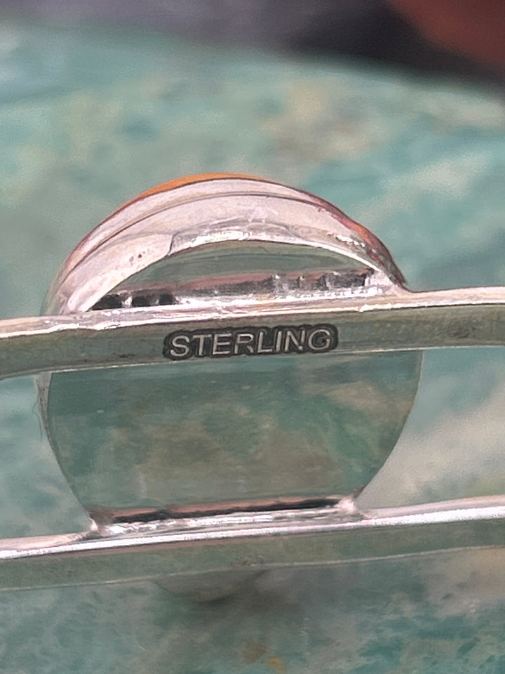 Southwest 925 Sterling Silver Orange Spiny Oyster Teardrop Cuff