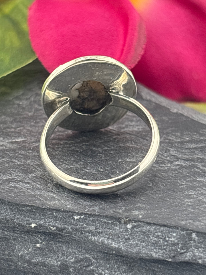 Round Wild Horse Jasper and 925 Sterling Silver Ring Size 6