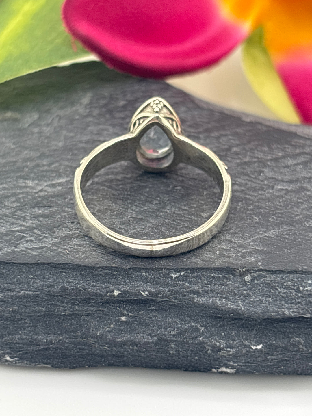 Aquamarine Teardrop and 925 Sterling Silver Ring Size 6