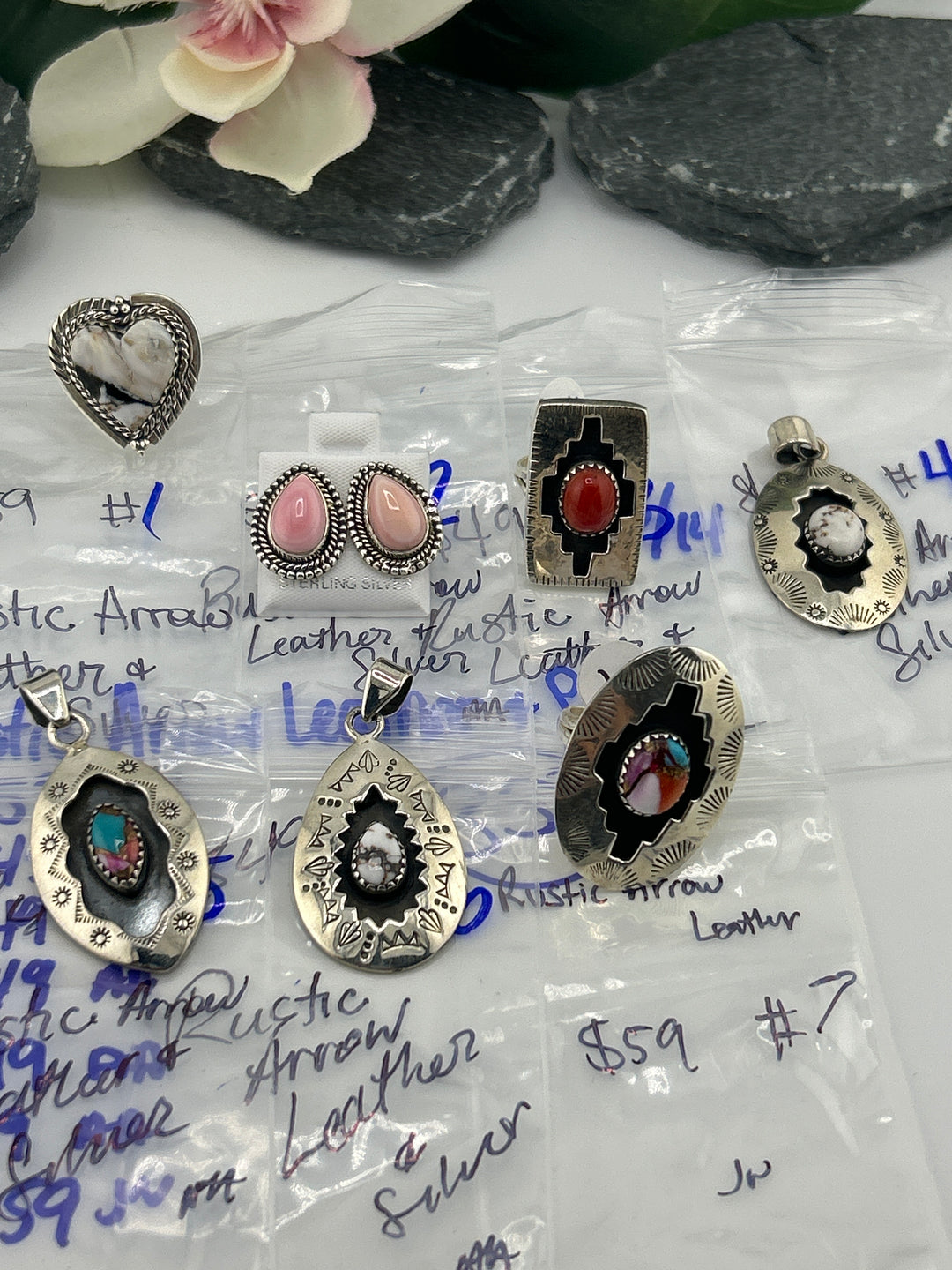 RESERVED FOR: Rustic Arrow Leather & Silver - 5/14/2025 tiktok Live Show - 7 Sterling Silver Items