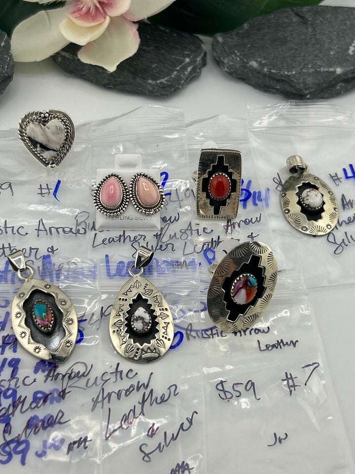 RESERVED FOR: Rustic Arrow Leather & Silver - 5/14/2025 tiktok Live Show - 7 Sterling Silver Items