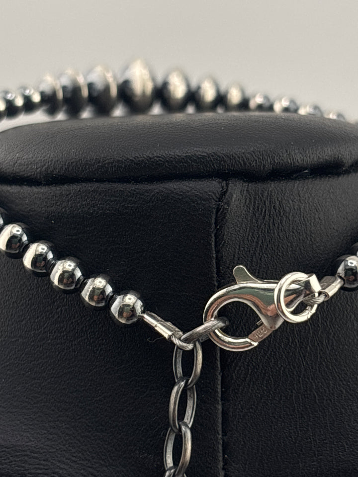 4-8mm 7"+1" Oxidized 925 Sterling Silver Bead/Saucer Bracelet