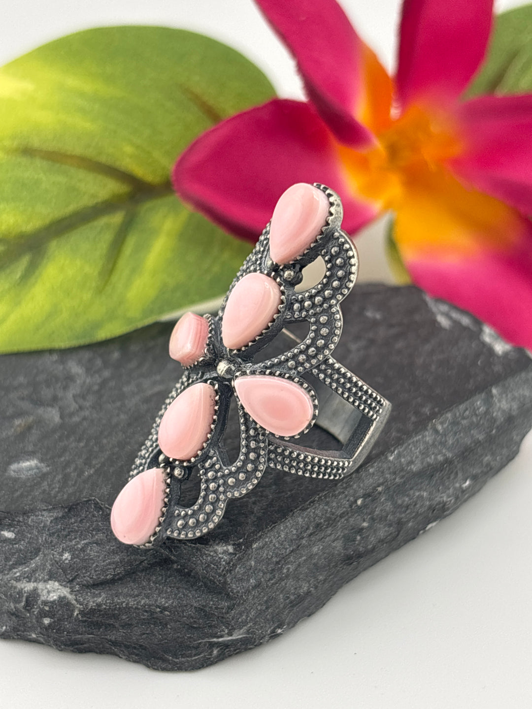 Queen Conch Cross and 925 Sterling Silver Ring Size 7