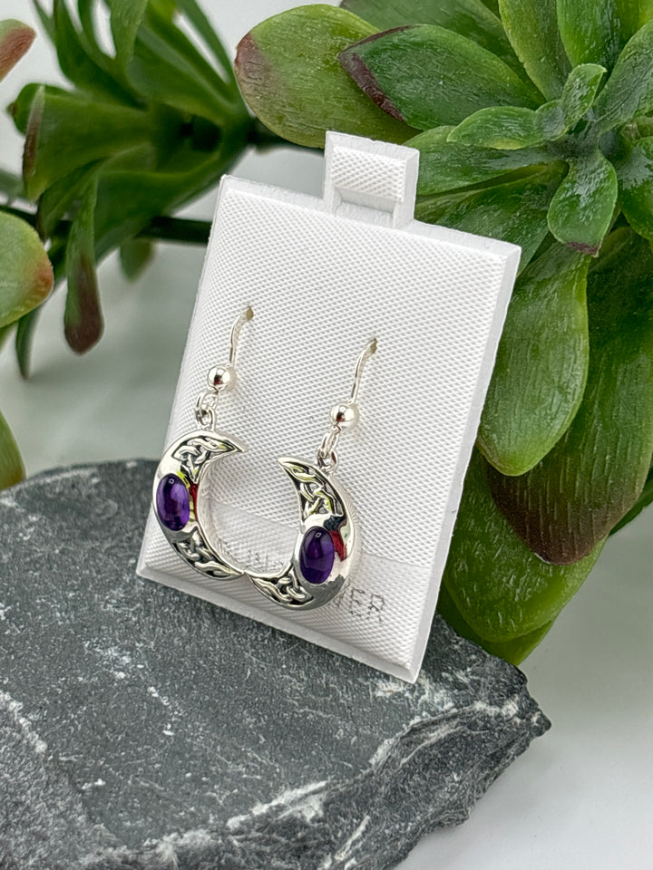 Peter Stone Amethyst Crescent Moon Dangle Earrings