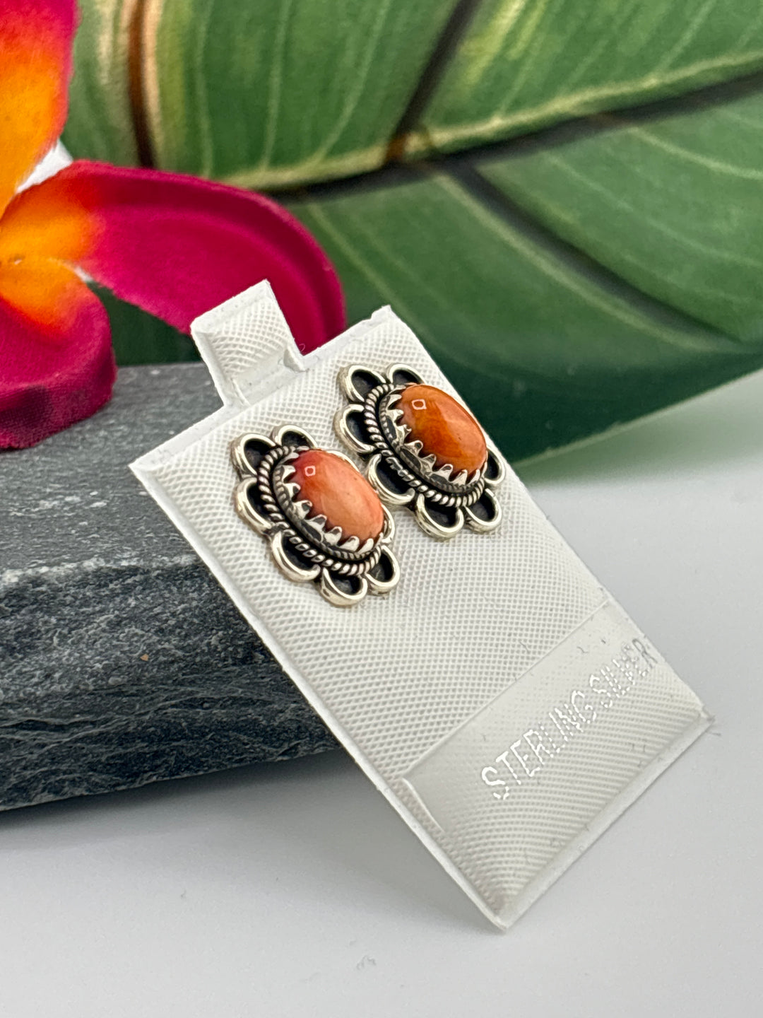 Orange Spiny Oyster Stud Earrings