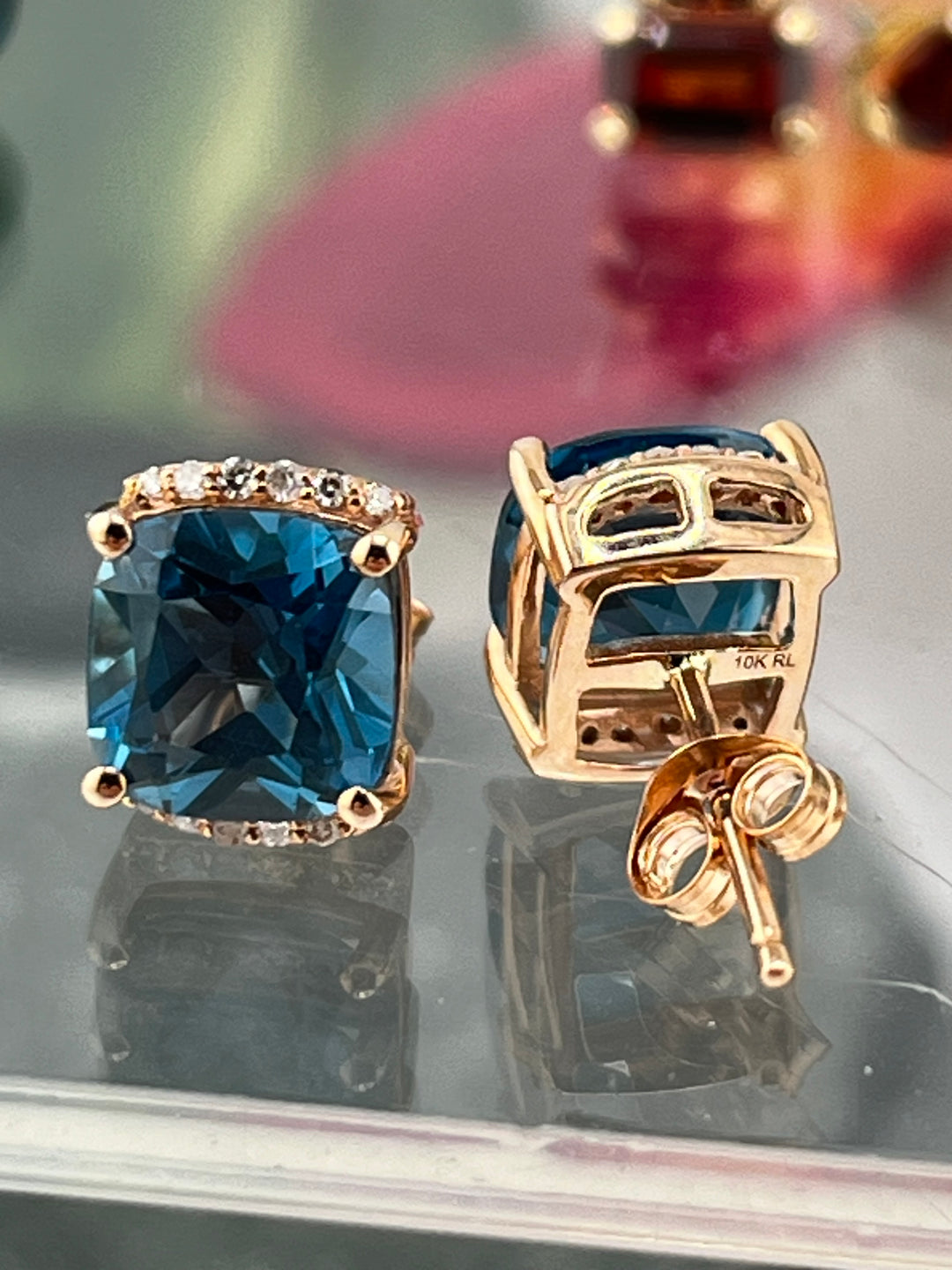 10K Rose Gold London Blue Topaz and Diamond Earrings