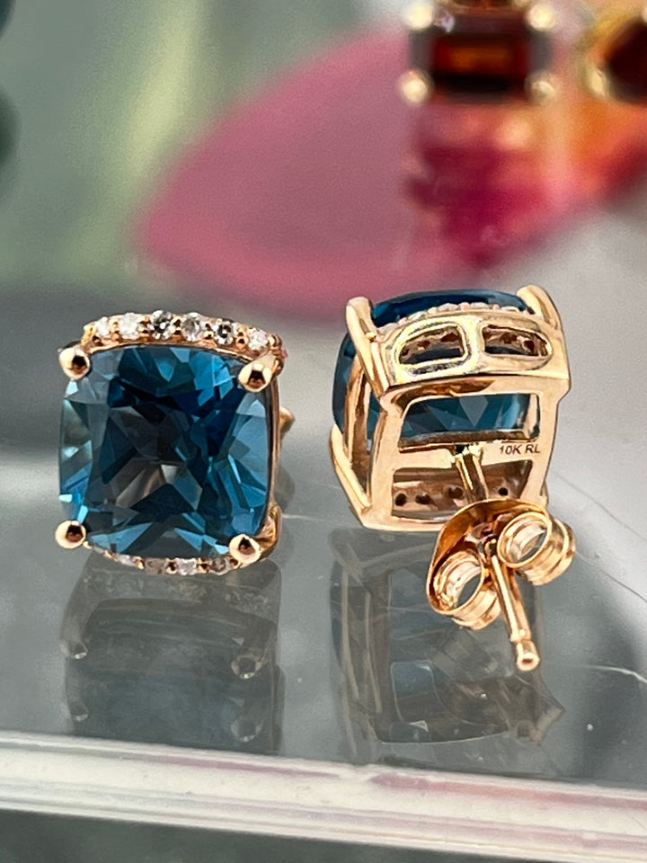 10K Rose Gold London Blue Topaz and Diamond Earrings