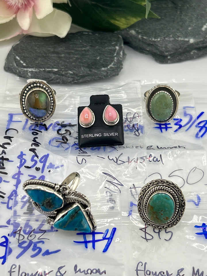 RESERVED FOR: Flower & Moon Crystals - 5/8/2025 tiktok Live Show - 5 Sterling Silver Items