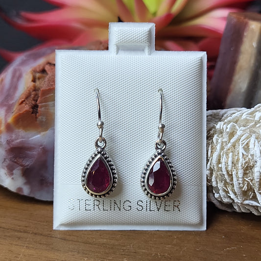 Natural Treated Ruby 925 Sterling Silver - Teardrop Dangles