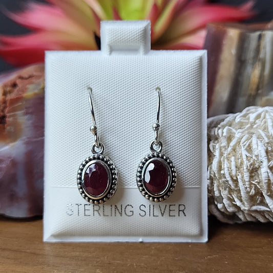 Natural Treated Ruby 925 Sterling Silver - Oval Dangles