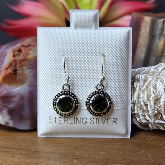 Diopside 925 Sterling Silver - Round Dangles
