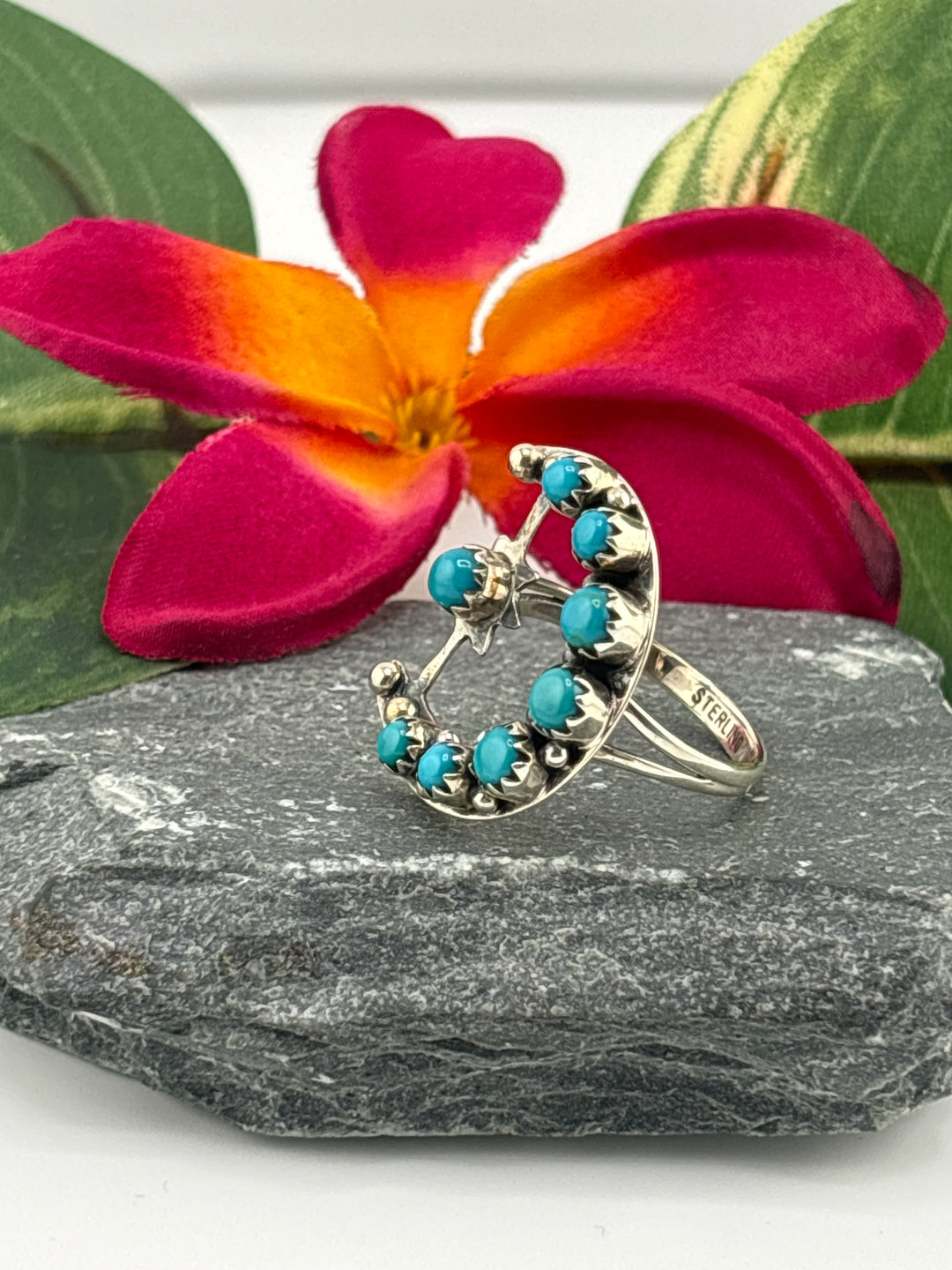 Star & Moon Turquoise Ring Size 10