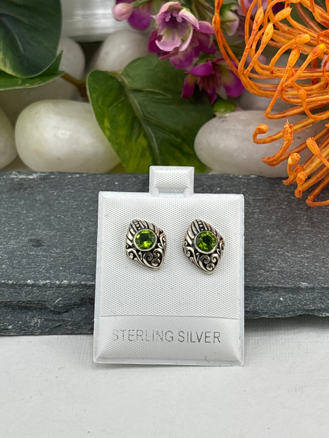 Green Bali CZ Stud Earrings