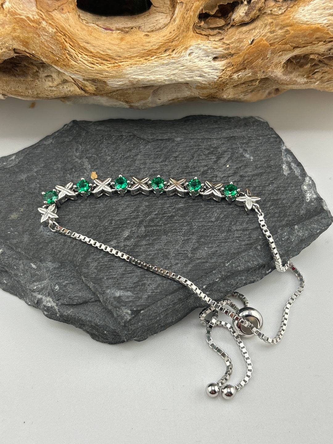 Emerald and CZ Adjustable Bracelet