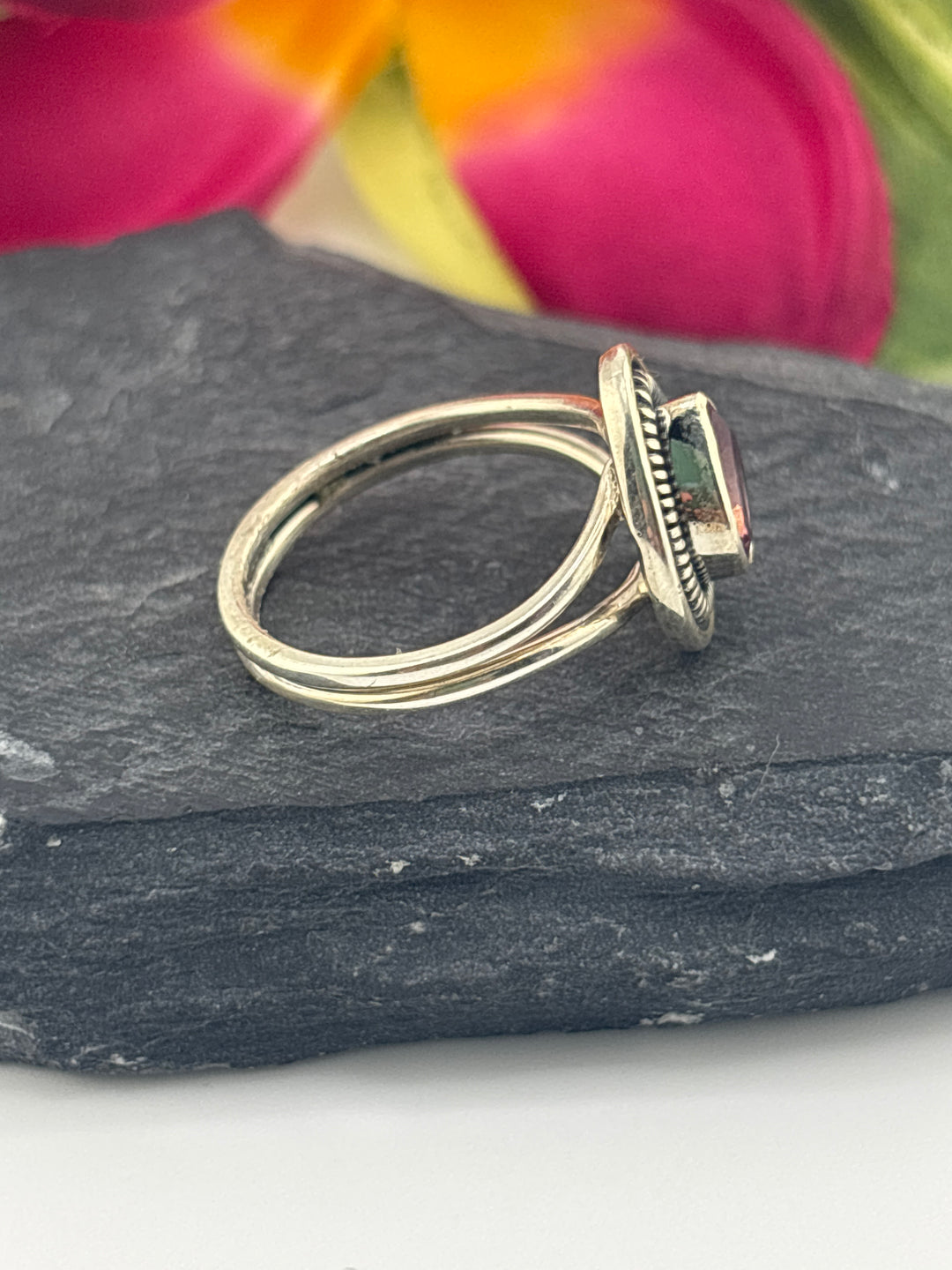 Pink Topaz and 925 Sterling Silver Ring Size 7