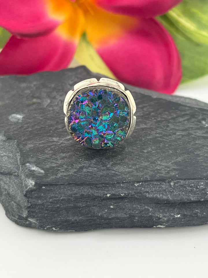 Titanium Druzy and 925 Sterling Silver Ring