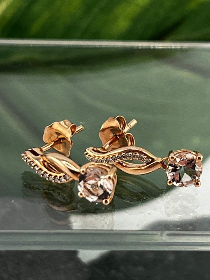 10K Rose Gold Morganite and Diamond Earrings