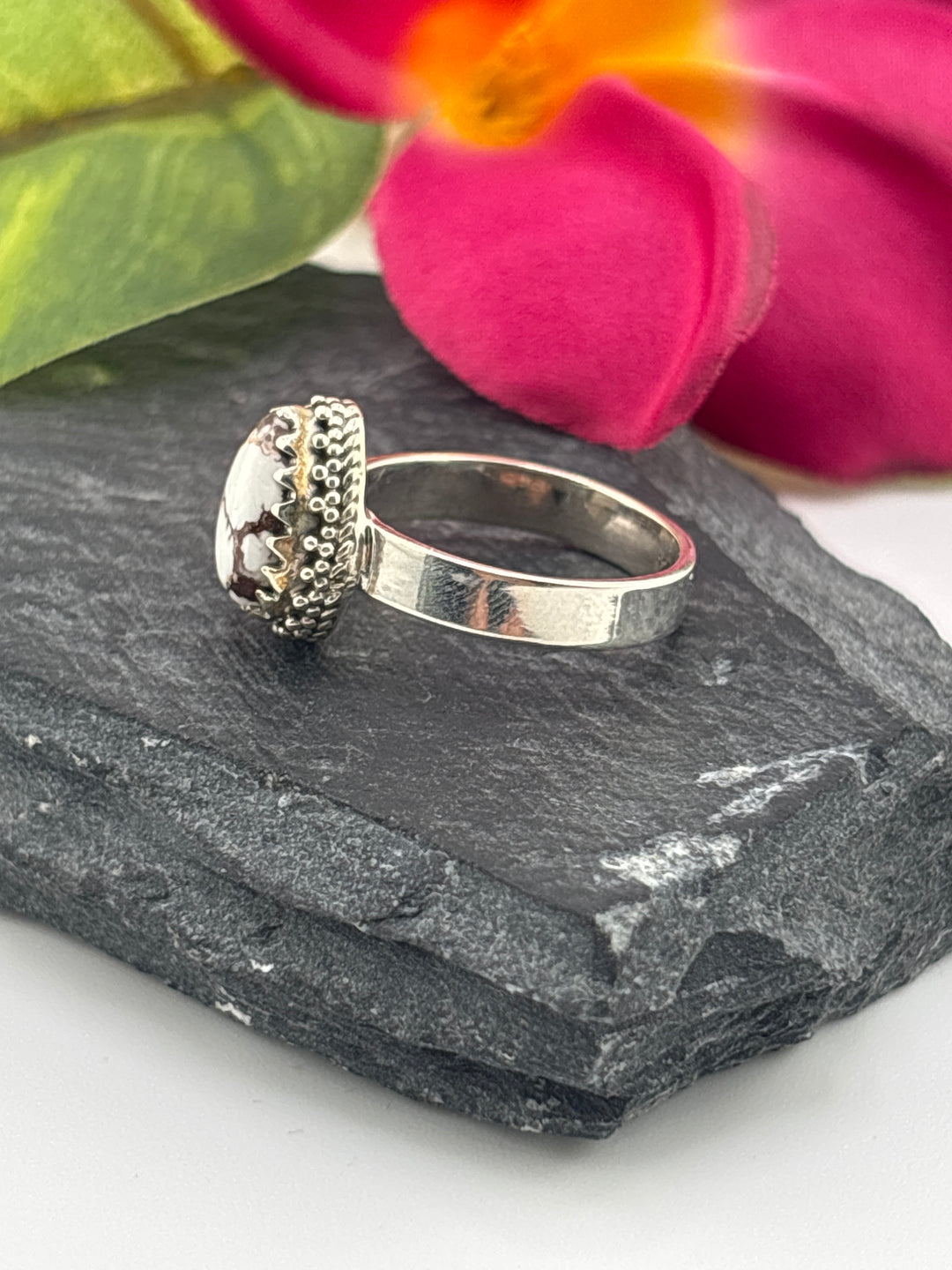 Teardrop Wild Horse Jasper and 925 Sterling Silver Ring Size 6