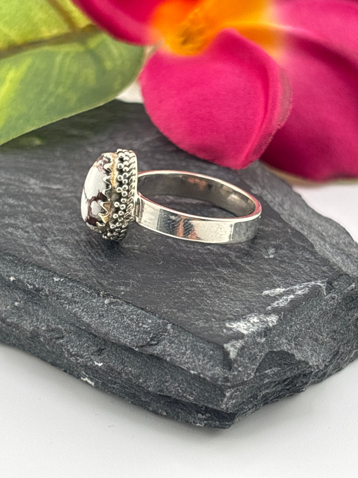 Teardrop Wild Horse Jasper and 925 Sterling Silver Ring Size 6